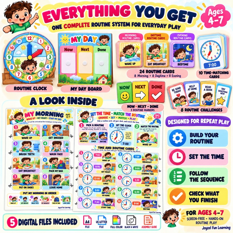 Buy Kids Routine Printable | Interactive Routine Chart & Clock | Paper ...