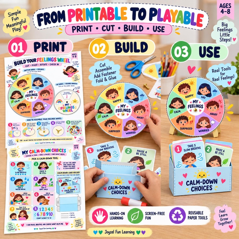 Buy Feelings Wheel Printable for Kids | Calm Down Cards | Emotional ...
