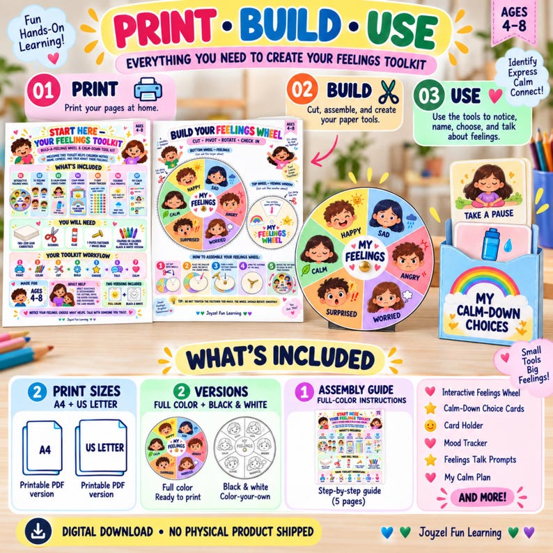 Buy Feelings Wheel Printable for Kids | Calm Down Cards | Emotional ...
