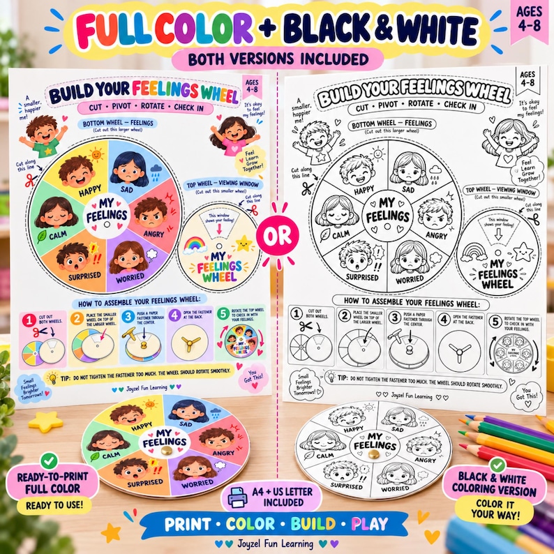 Buy Feelings Wheel Printable for Kids | Calm Down Cards | Emotional ...