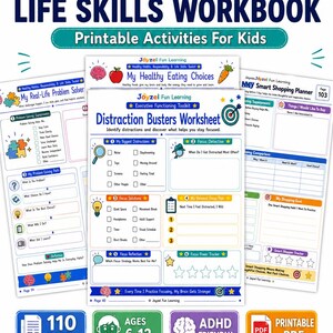 Cuaderno de actividades para niños con TDAH de 6 a 12 años: Actividades para el desarrollo de las funciones ejecutivas, la regulación emocional y la responsabilidad. PDF imprimible. 110 páginas.