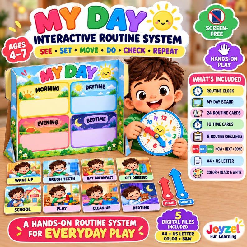 Buy Kids Routine Printable | Interactive Routine Chart & Clock | Paper ...