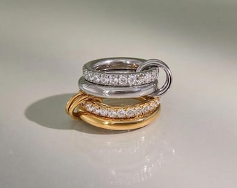 SPINELLI KILCOLLIN White Moissanite Full Eternity Band With Plain Ring Multi Link Stacking Statement Wedding band For Women, Promised Ring