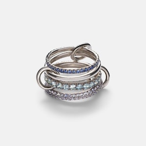 SPINELLI KILCOLLIN-band, drie kleuren steen blauwe saffier tanzaniet aquamarijn CZ volledige eeuwigheid band met meervoudige schakelring, meerdere stenen banden