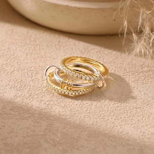 2 Weißes Moissanit-Volles Eternity-Band mit 1 schlichten Ring 3 kleinen Band Interlocking Spinner Band, Stapeln Statement SPINELLI KILCOLLIN Band