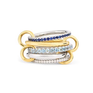 Anillos de eternidad con múltiples piedras y múltiples eslabones, anillo de eternidad con zafiro azul, aguamarina y moissanita, anillos SPINELLI KILCOLLIN, anillo apilable liso