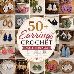50+ Crochet Earrings Pattern Bundle PDF, Boho Earring Crochet Patterns, Lace Earrings, Floral Earrings Beginner crochet Instant Download DIY