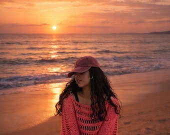 Stark rosa virkad tröja | Handgjord grovstickad tröja | Boho överdimensionerad topp | Festivaloutfit | Trendiga estetiska kläder | Present till henne