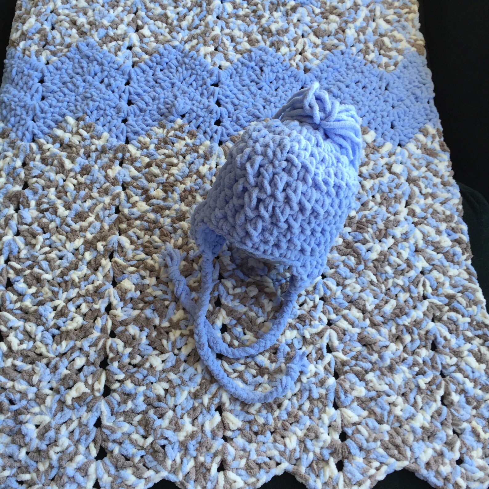 READY TO SHIP Baby Toddler Blanket 27 X 35 Cuddle Blanket Baby Gift Colors Blue Brown & Cream