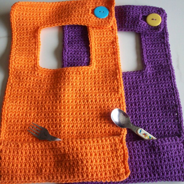 Handmade Cotton Bibs Orange Purple with Pocket  9" x 9" Bib Area with Pouch - Baby - Toddler Size Bib Machine Washable dcoycrochetsforyou