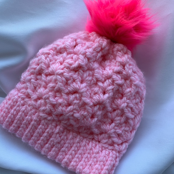 Light Pink Winter Hats Beanie with Pompom & Ribbed Beanie Soft Bulky and Warm dcoycrochetsforyou