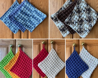 Waffle Stitch Cotton Washcloth: Thick Soft Texture, 8" x 8" Many Color Choices