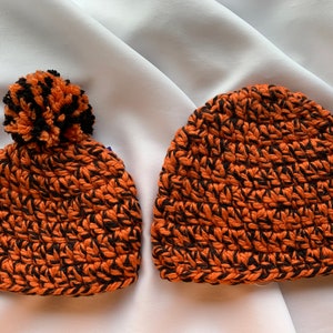 Black & Orange Beanies Halloween Beanies Autumn Colors Fall season beanies Team Spirit Beanies dcoycrochetsforyou image 1