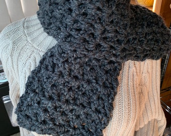 Handmade Wool Blend Winter Scarf for Men or Ladies Cowl Neck ~ or Wrap  ~ Charcoal Lamb's Wool Blend ~ dcoycrochetsforyou