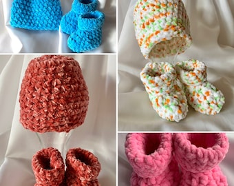 Handmade Baby Booties Size Newborn - 3 months Blue Chenille ~ Pink Chenille ~ Terracotta Rose Velvet Warm Baby Socks  dcoycrochetsforyou