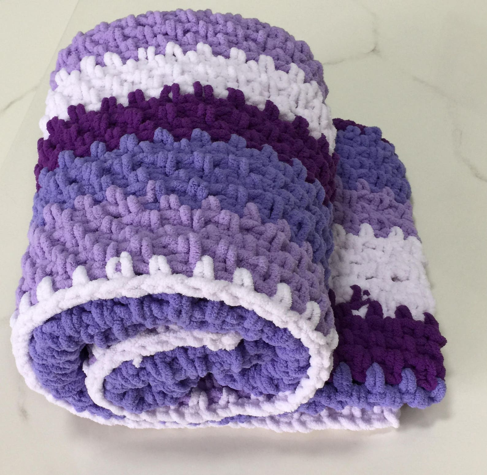 Purple Crocheted Blanket 33x 33 Handmade Blanket Bright Stripes Toddler