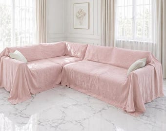 Funda de lino hecha a mano para sofá/sillón - Manta orgánica - Funda de lino suave para cama a medida