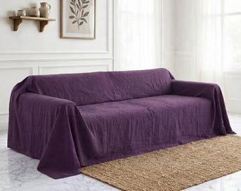 Funda de sofá de lino - Manta de sofá orgánica hecha a mano - Funda para sofá de sala de estar, colcha a medida