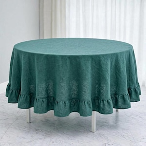 Linnen tafelkleed met ruches | Ademende tafelhoes rond/vierkant/rechthoekig/ovaal tafel | Dineren, feesten en keuken