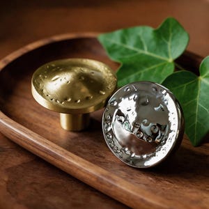 Brass Button Knobs , Gold & Silver Drawer Pulls, Metal Knobs for Dresser