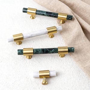 Marble brass Pull | Brass Base Drawer Handle | Modern Luxury Kitchen & Bathroom Hardware