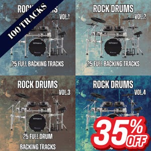 100 pistas de acompañamiento para batería de rock / Loops libres de regalías, uso comercial