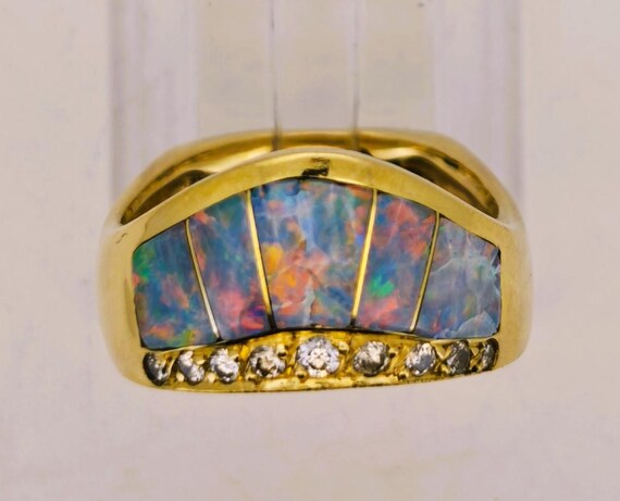 14K Kabana Style Australian Opal Diamond Tiara Crown Ring Natural Australian Lightning Ridge Solid Opal VIDEO