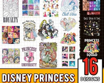 Ensemble de 16 motifs Disney Princess PNG | Raiponce princesse png | Ariel Jasmine Cendrillon Princesse PNG | Voyage entre filles | Vacances en famille