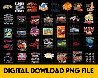 Vintage Cars Bundle Png | Cars Land Png | Lightning McQueen Doc Hudson Sally Carrera Tow Mater Png | Radiator Springs Png Digital Download