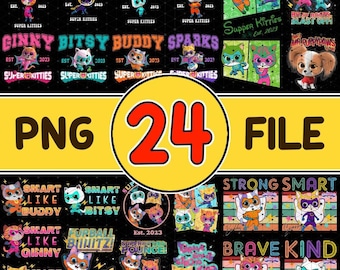 SuperKitties PNG Bundle Designs | Superkitties Pounce PNG | Superkitties Ginny Sparks Bisty Buddy | Super Cat Digital Download