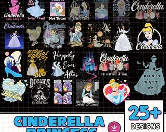 Lot de 25 motifs Princesse Cendrillon | Cendrillon png | Film Cendrillon png | Téléchargement numérique Disneyland | Cadeau d'anniversaire PNG