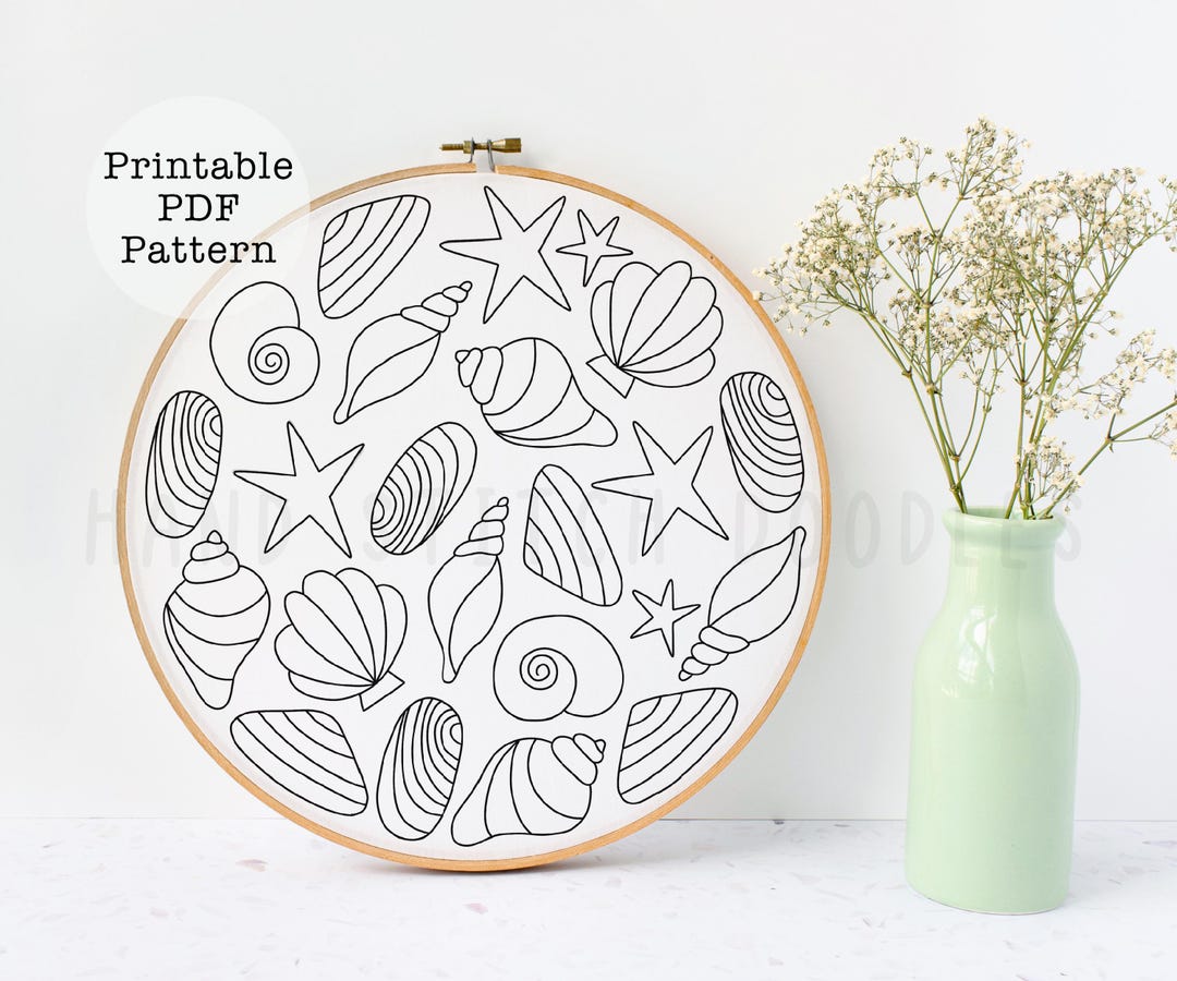 Seashells Hand Embroidery Pattern PDF | Coastal Stitching Template ...