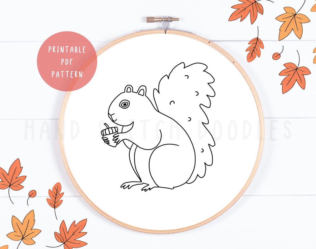 Cute Squirrel Hand Embroidery Pattern – Printable PDF Template – 3–8 ...