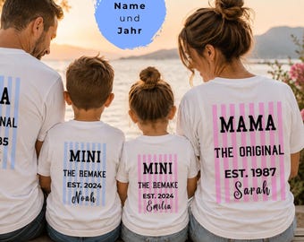 Camicie abbinate alla famiglia personalizzate, mini set di magliette Mama Papa, abiti coordinati per la famiglia, Geschenk Eltern, Camicia con nome, Camicia Kinder