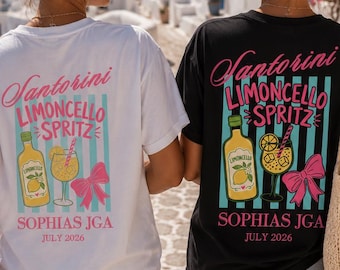 Camicia JGA Frauen personalisiert, T-shirt Santorini Limoncello Spritz, Camicia della squadra Braut, Junggesellinnenabschied, Girls Trip Outfit Crew