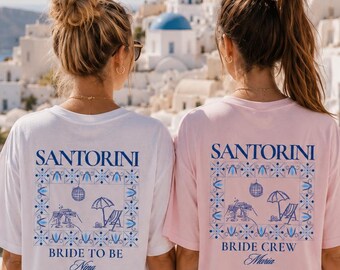 Personalisiertes Santorini JGA Bride Crew Shirt, tenue de voyage EVJF pour filles, Grèce,