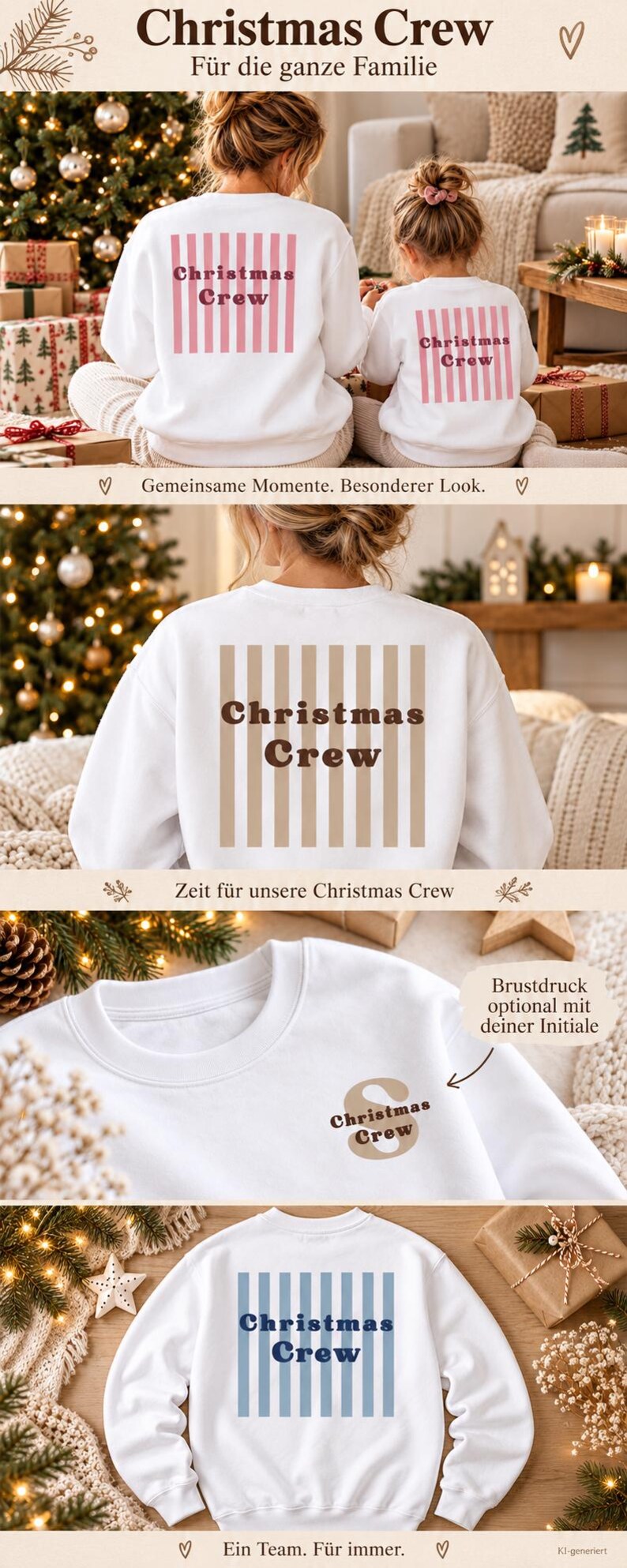 Family Shirts Weihnachten Christmas Crew Sweatshirt Familienoutfit Partnerlook Weihnachtspulli für Erwachsene und Kinder Weihnachtsgeschenk