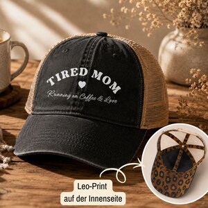 Gorra de mamá / Gorra de camionero de mamá cansada / Corriendo con café y amor / Geschenk für Mama / Gorra de béisbol Damen / Muttertagsgeschenk, Leo Print