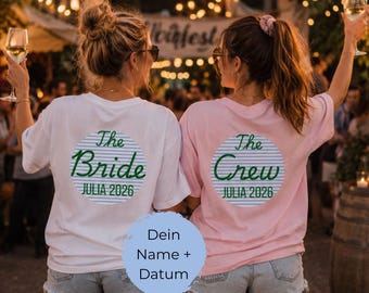 JGA Shirts personalisiert mit Streifen, Junggesellinnenabschied Shirt, Team Bride T-shirt, Moderner Druck, Urlaubs Outfit
