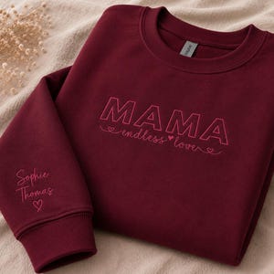 Personalisiertes Mama Sweatshirt | Bestickter Pullover mit Kindernamen | Geschenk zum Muttertag | Mama Embroidered Crewneck | Stickerei