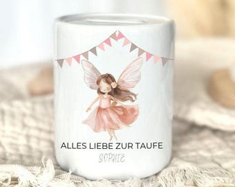 Personalized Baptism Piggy Bank Fairy, Custom Name Money Box, Christening Gift, Baby Baptism Gift, Godchild Gift, Kids Saving Bank