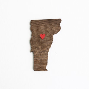 Vermont Home Decor Sign Gift - Cutout Wooden State of Vermont Wall Art - Burlington, Essex, VT