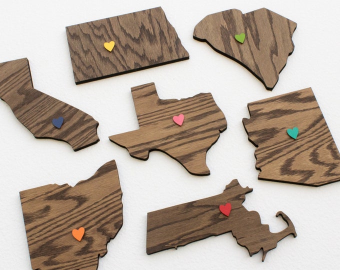 Personalized Home State Sign Wall Hangings - Modern Farmhouse Wall Decor - Wooden State Shape Cutout with Heart - US States Home Decor