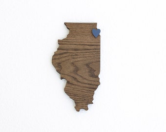 Wooden Illinois Wall Art Decor and Gift: IL Cutout State Sign Plaque