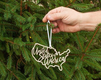 USA Wood Christmas Ornament United States of America Patriotic Gift