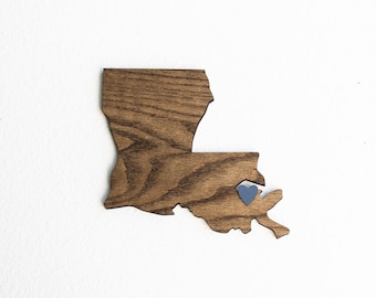 Wooden Louisiana Wall Art Decor and Gift: LA Cutout State Sign Plaque