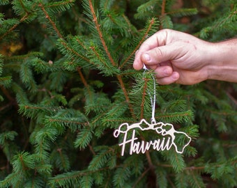 Wooden Hawaiian Islands Ornament, HI State of Hawaii Christmas Ornaments for College, Travel, Military Gifts