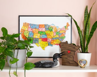 Bookshelf Decor for Work From Home Office - Cute Desk Decor for Office Cubicle - Wooden US State Cutout with Heart