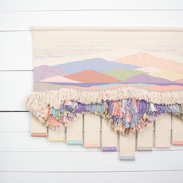 Vintage Weaving Wall Hanging - Textile Fiber Art - Bohemian Woven Wall Art - Pastel Colors