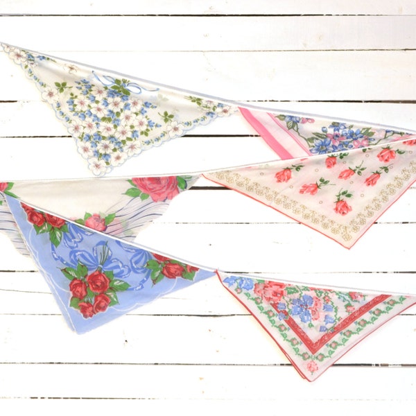 Spring Celebrations Decoration - Vintage Hankie Bunting - Wedding Garland - Vintage Wedding - Blue and Pink Colors - Ready to Ship